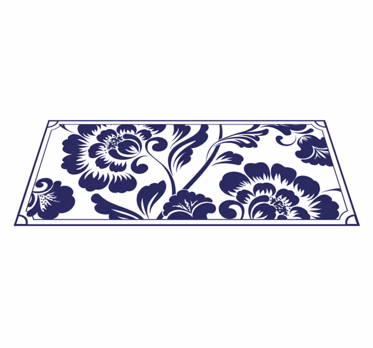 Alfombra vinílica flores patrón floral azul marino - TenVinilo
