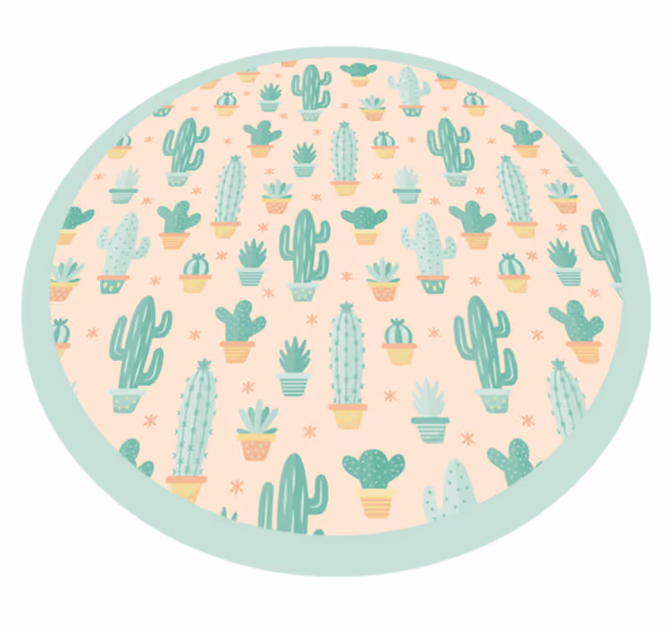 Alfombra de vinilo infantil patrón circular de cactus - TenVinilo
