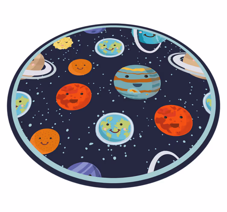 Alfombra de vinilo infantil círculo de planetas sonrientes - TenVinilo