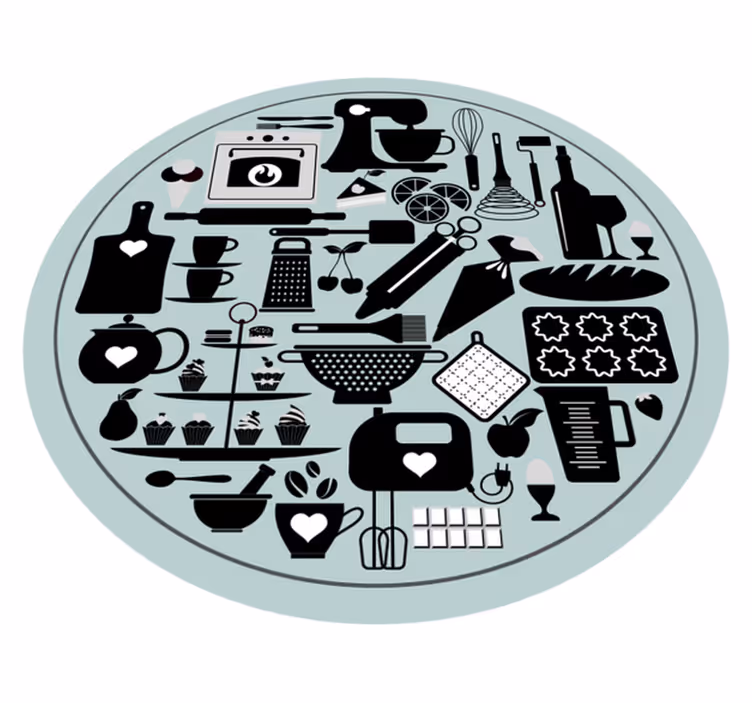 Alfombra vinílica cocina siluetas culinarias - TenVinilo