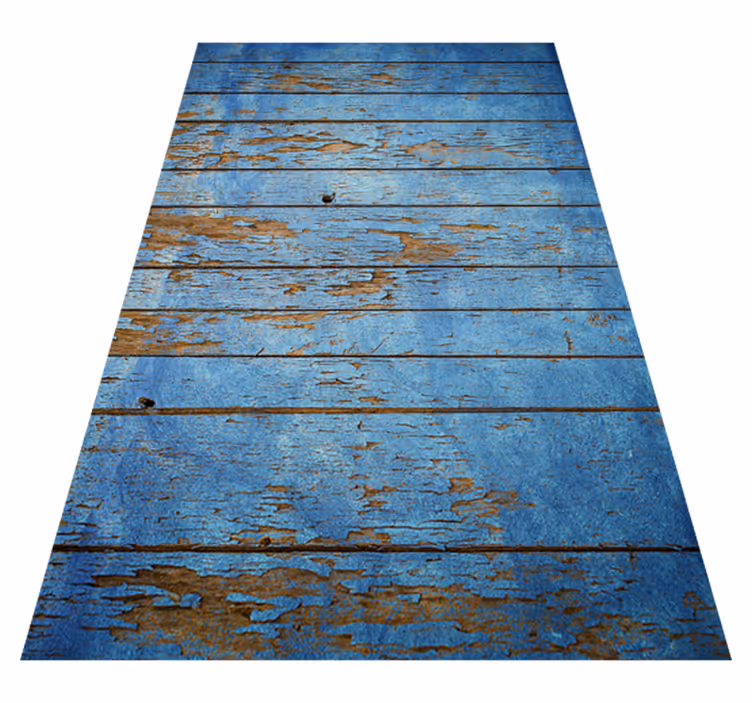 Alfombra vinílica textura madera tablones azules desgastados - TenVinilo