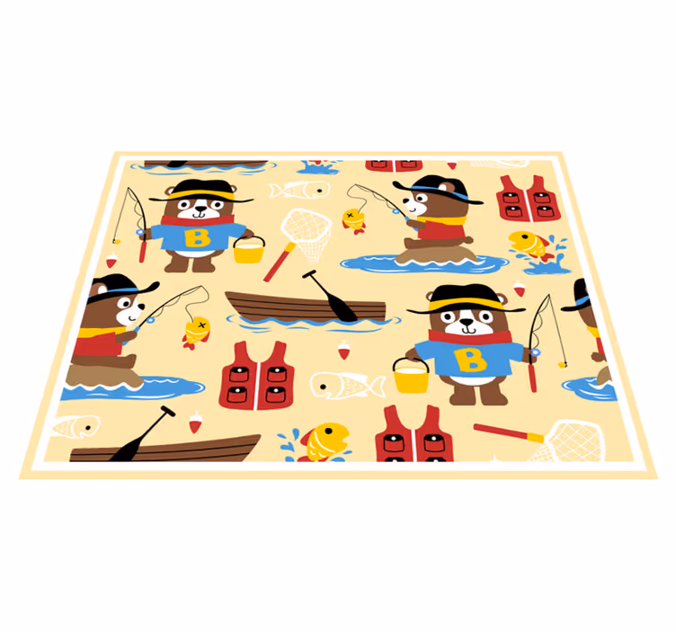 Alfombra de vinilo infantil aventura de pesca con oso - TenVinilo