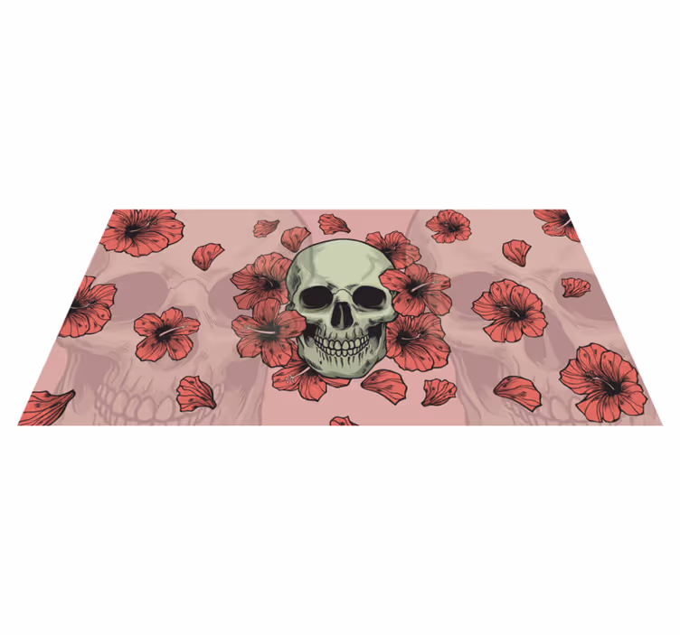 Alfombra vinílica Halloween superposición floral de calavera - TenVinilo