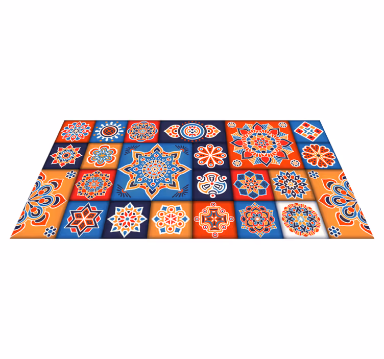 Alfombra vinílica hidráulica azulejos coloridos mandalas - TenVinilo