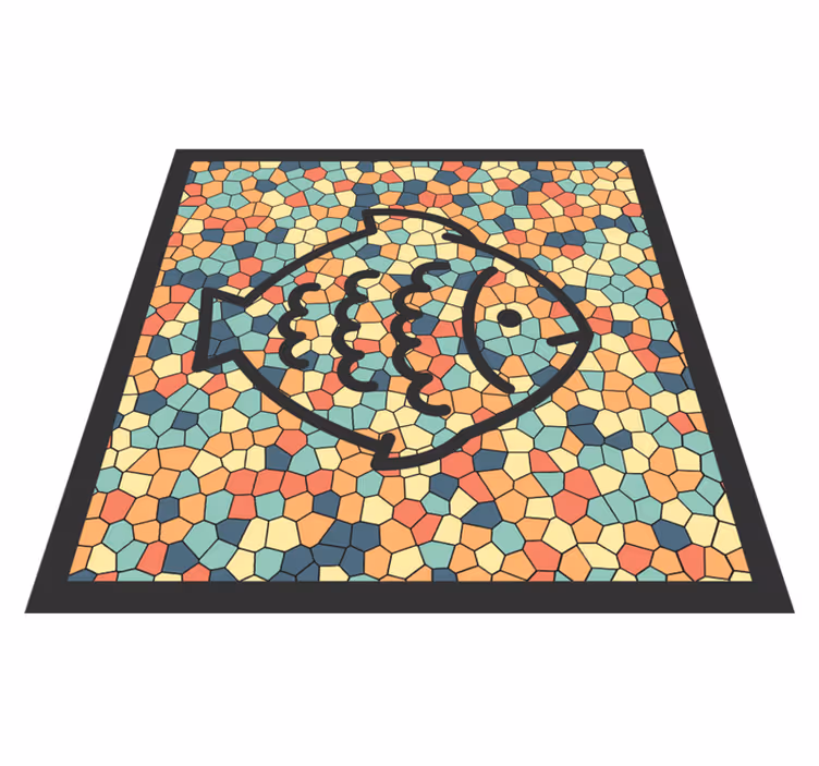 Alfombra vinilo mosaico colorido con pez - TenVinilo
