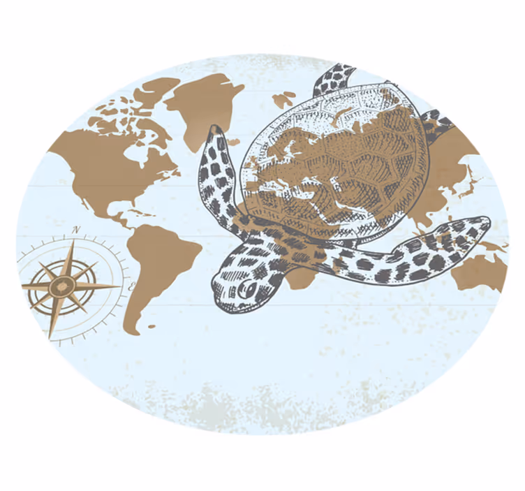 Alfombra de vinilo mapamundi mapa de brújula de tortuga - TenVinilo