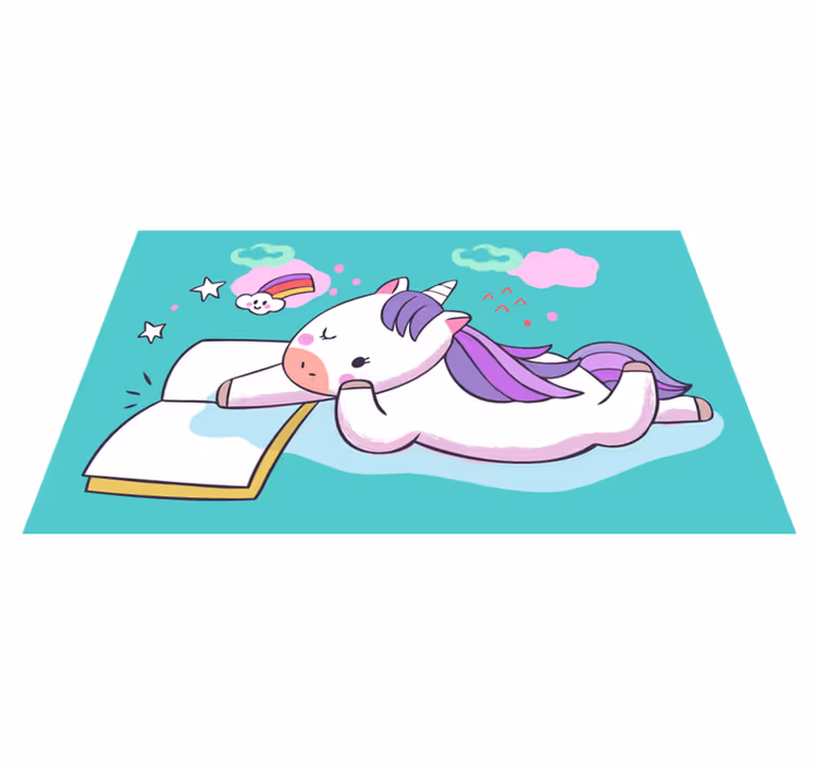 Alfombra vinílica infantil unicornio leyendo - TenVinilo