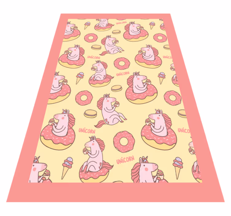 Alfombra de vinilo infantil patrón de donut unicornio - TenVinilo