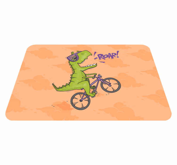 Alfombra de vinilo infantil dinosaurio en bicicleta - TenVinilo