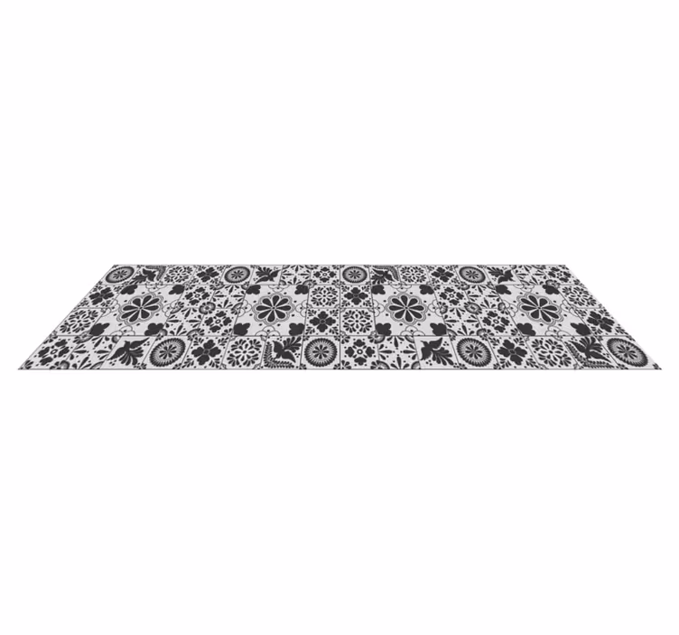 Alfombra vinilo cocina azulejos negros y crema - TenVinilo