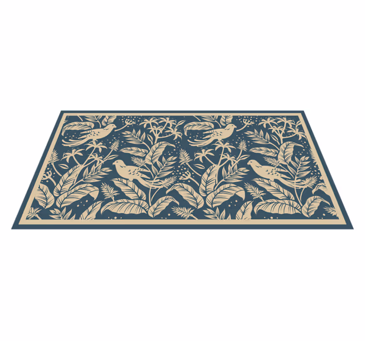 Alfombra vinílica flores ilustración de pájaro botánico - TenVinilo