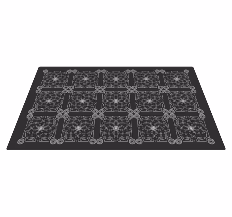 Alfombra vinílica negra patrones florales geométricos - TenVinilo