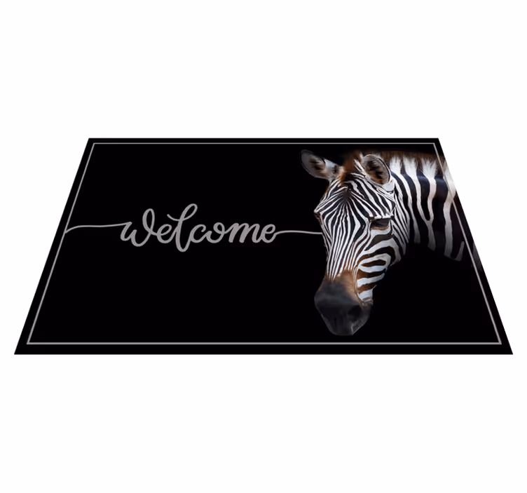 Alfombra vinílica frase gráfico de bienvenida de cebra - TenVinilo