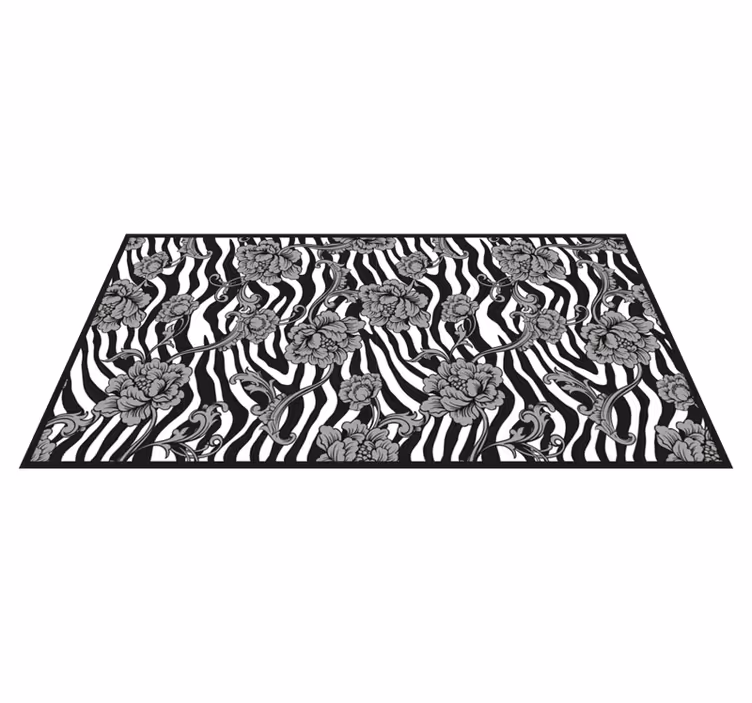 Alfombra vinílica animal print cebra con flores - TenVinilo