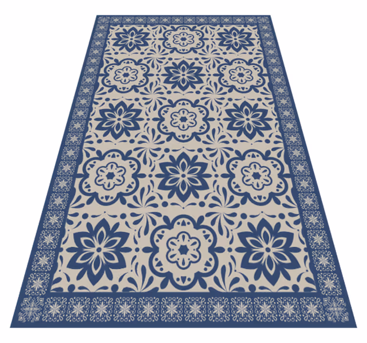 Alfombras de vinilo de azulejos Tema floral hidraulico azul - TenVinilo