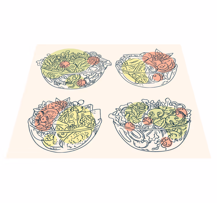 Alfombra vinílica comedor ilustraciones de ensaladera - TenVinilo