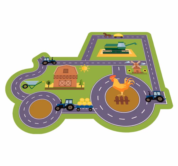Alfombra vinílica carretera circuito de juegos de granja - TenVinilo