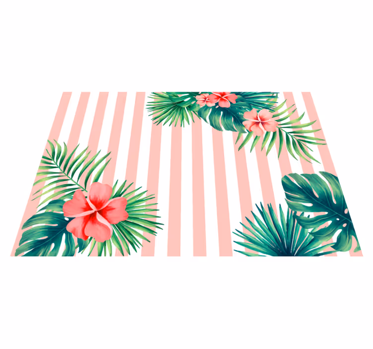 Alfombra vinílica rayas con hojas tropicales  - TenVinilo