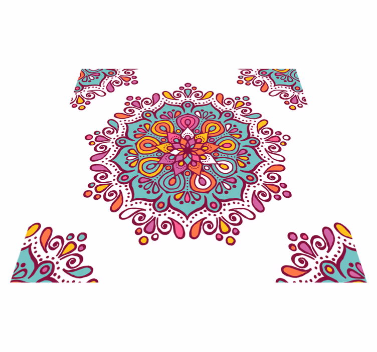 Alfombra vinílica mandala patrón intrincado y colorido - TenVinilo