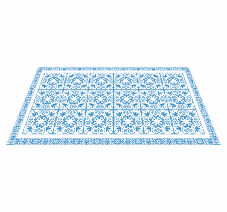 Alfombra vinílica cocina elementos botánicos azules - TenVinilo