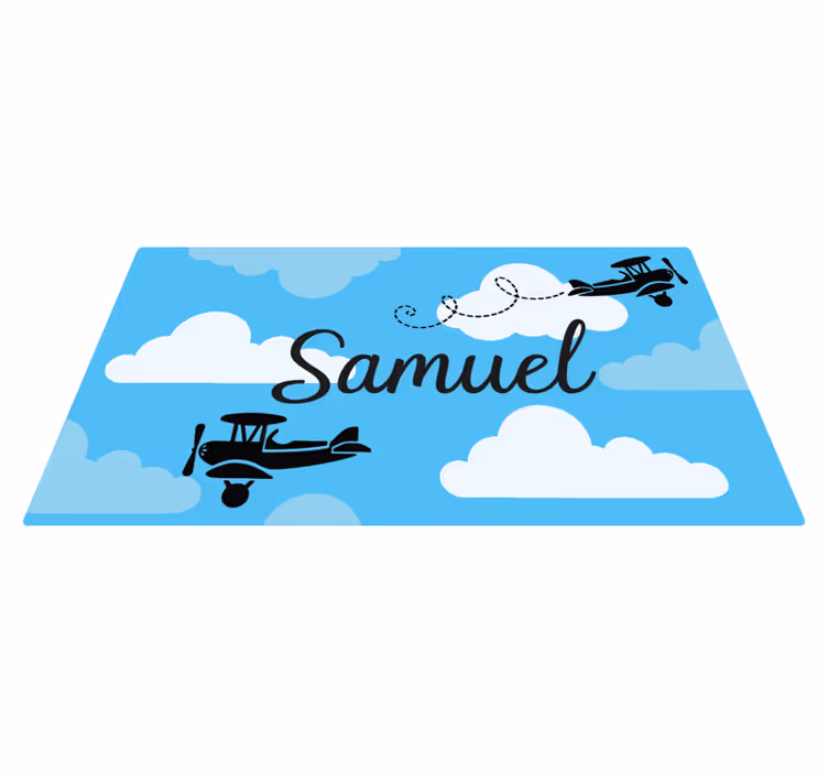 Alfombra vinílica infantil aviones del cielo con nombre - TenVinilo