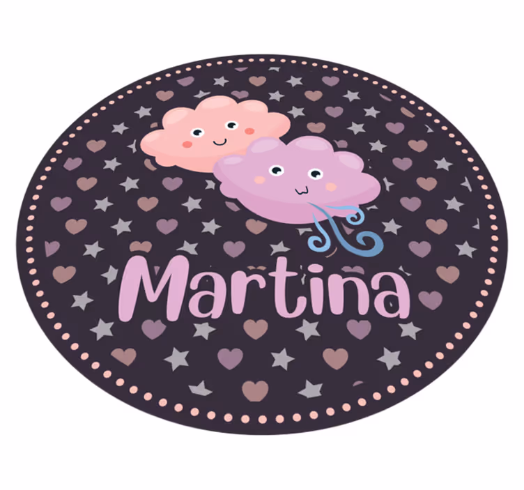 Alfombra vinílica infantil nubes moradas con nombre - TenVinilo