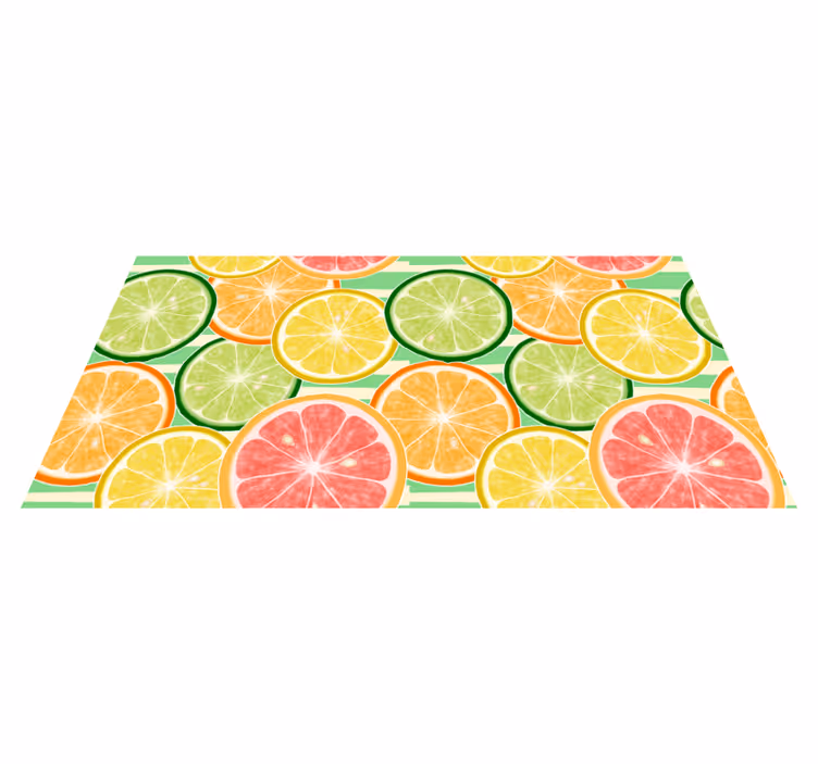 Alfombra vinílica cocina patrón de frutas cítricas - TenVinilo