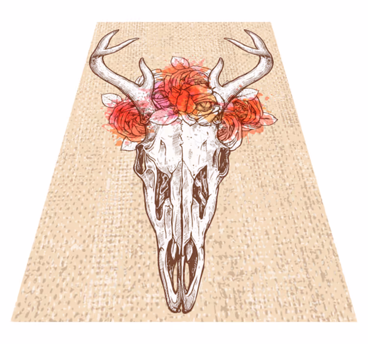 Alfombra vinílica animales arreglo floral de calavera - TenVinilo