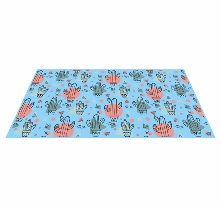 Alfombra vinílica cocina patrón de cactus azul - TenVinilo
