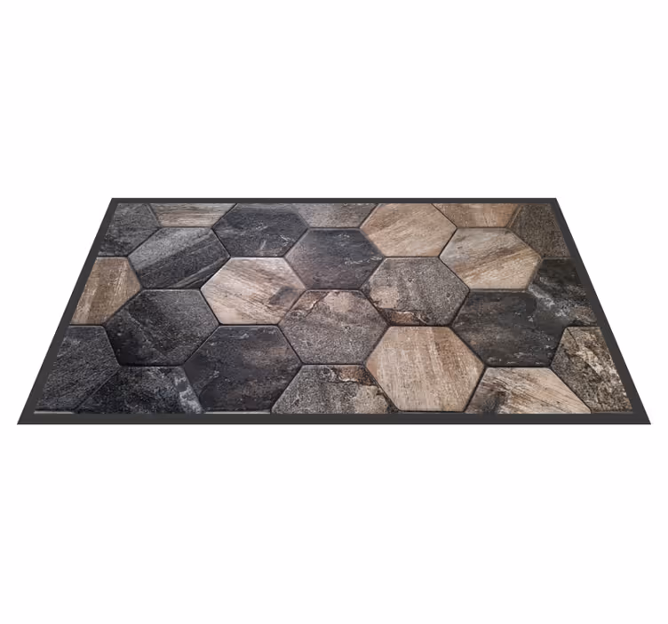 Alfombra vinílica textura piedra motivo gris hexagonal - TenVinilo