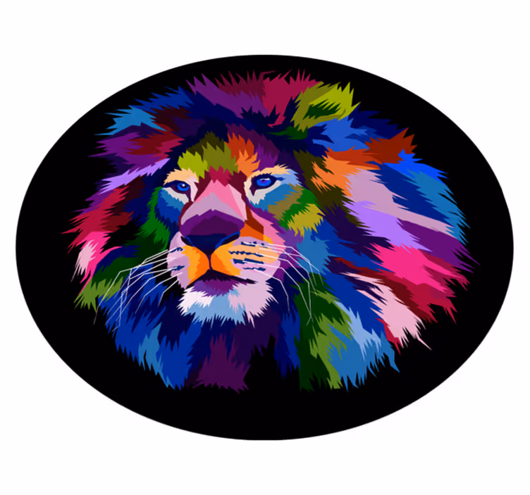 Alfombra vinílica animales cabeza de león colorida - TenVinilo