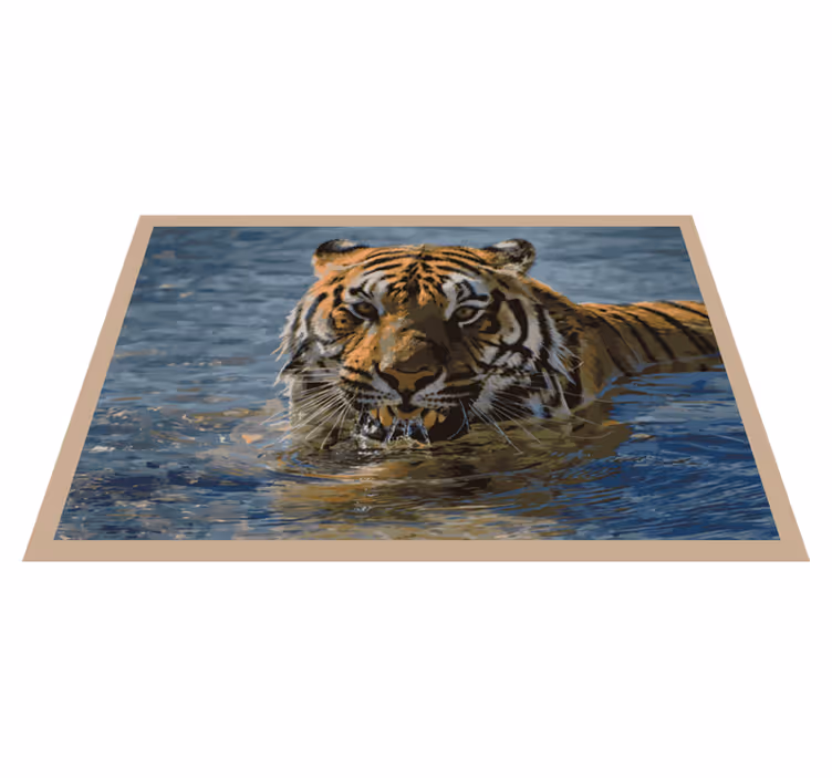 Alfombra vinílica animales tigre en el agua - TenVinilo