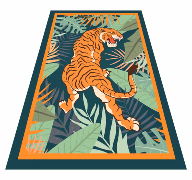 Alfombra vinílica animales ilustración de un tigre feroz - TenVinilo