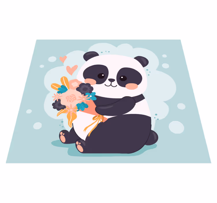 Alfombra de vinilo infantil panda con flores - TenVinilo