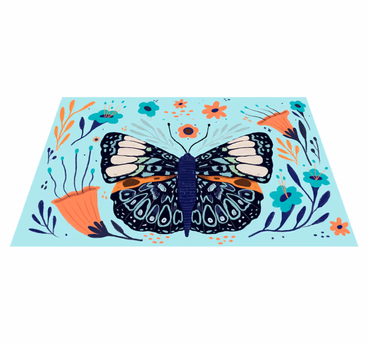 Alfombra vinílica flores detalles de mariposas coloridas - TenVinilo