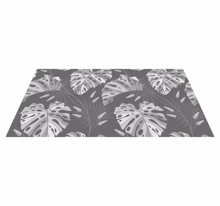 Alfombra vinílica dormitorio Hojas tropicales grises - TenVinilo