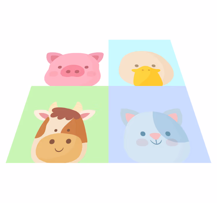 Alfombra de vinilo infantil lindas caras de animales - TenVinilo