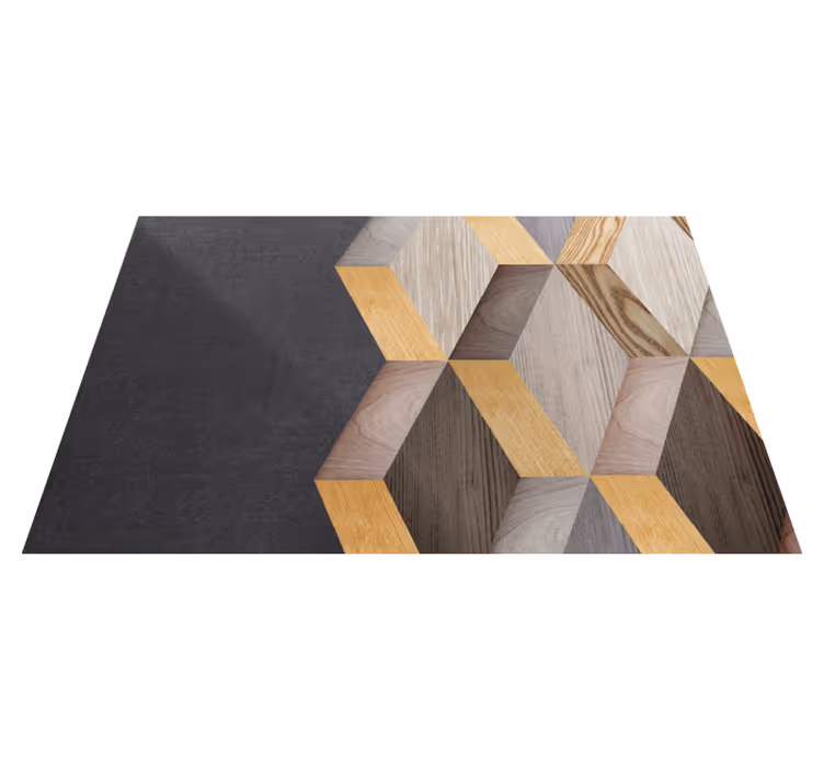 Alfombra vinílica textura madera patrón cúbico geométrico - TenVinilo