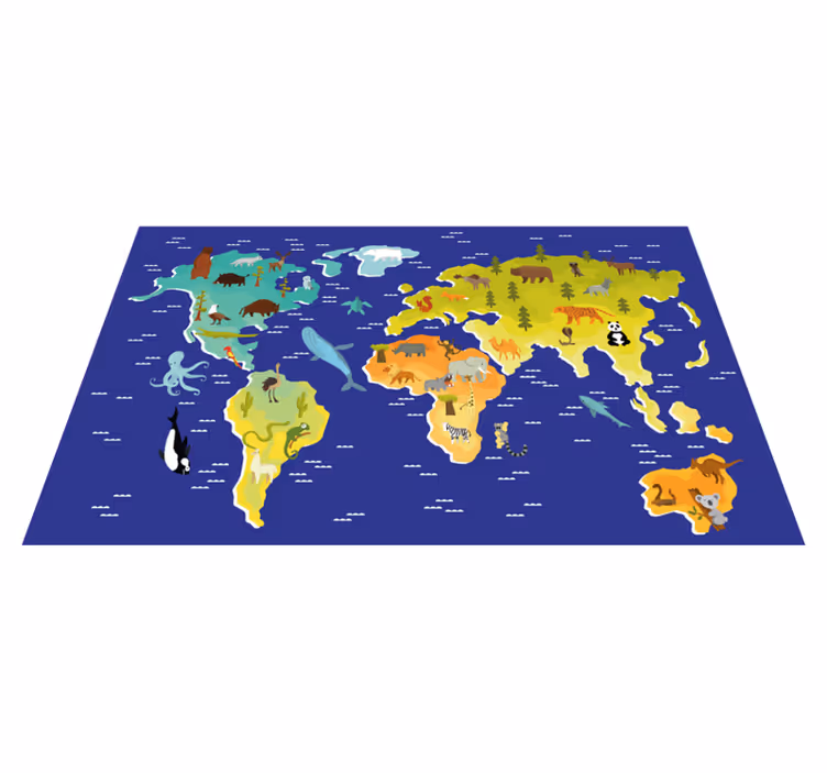 Alfombra de vinilo mapamundi diseño de animales coloridos - TenVinilo