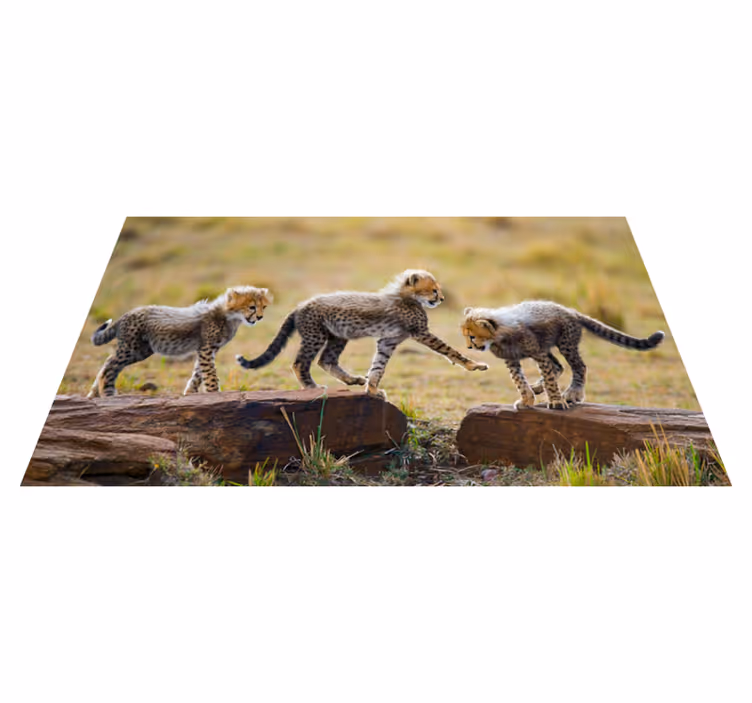 Alfombra vinílica animales aventura de cachorros de guepardo - TenVinilo
