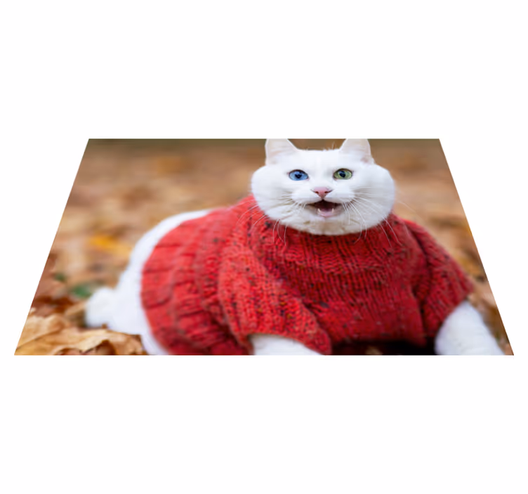 Alfombra vinílica animales suéter de gato juguetón - TenVinilo