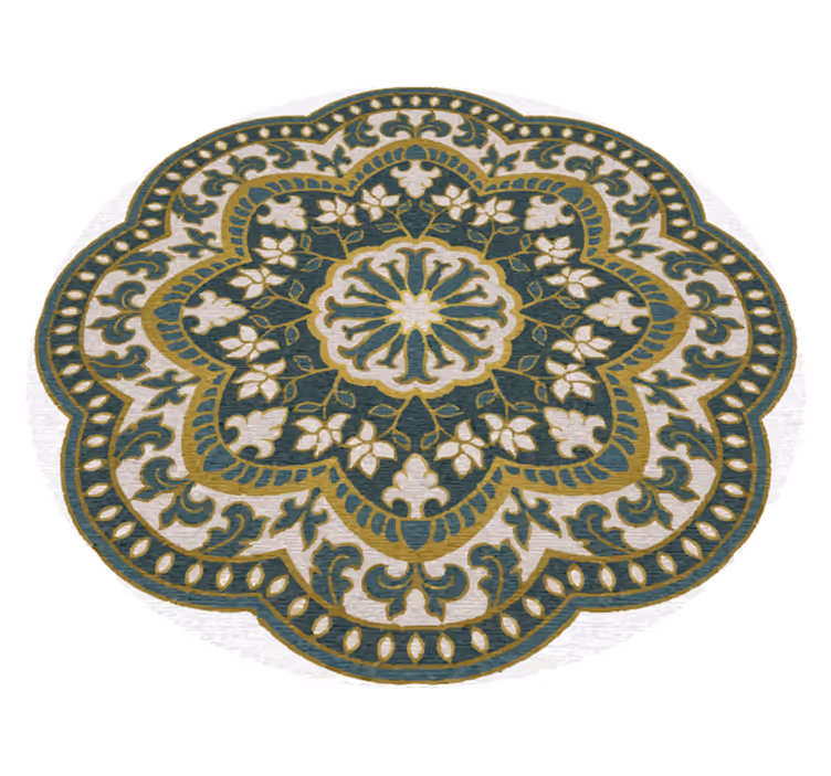 Alfombra vinílica mandala motivo floral circular verde - TenVinilo
