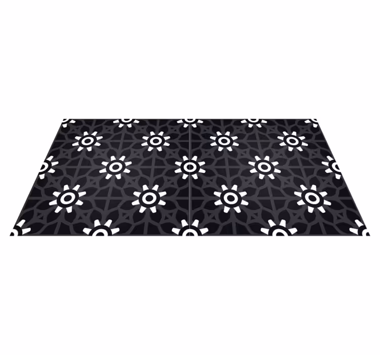 Alfombra vinílica negra estampado floral blanco - TenVinilo