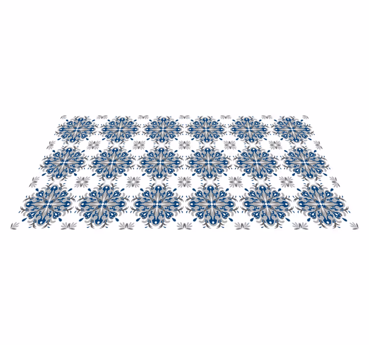 Alfombra vinílica mosaico floral azul elegante - TenVinilo