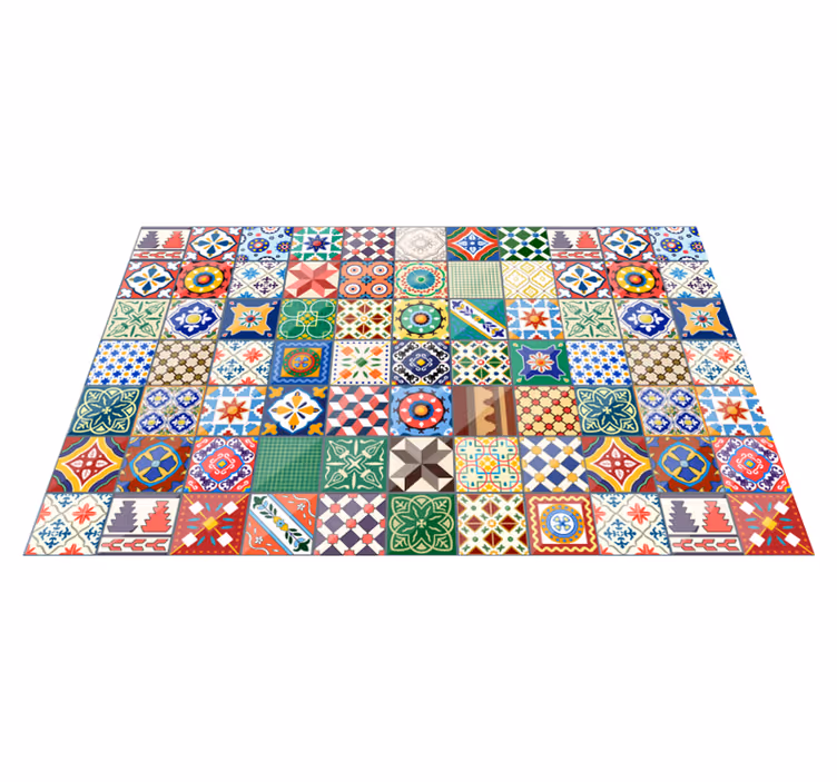Alfombra vinílica hidráulica cerámica de mosaico vibrante - TenVinilo