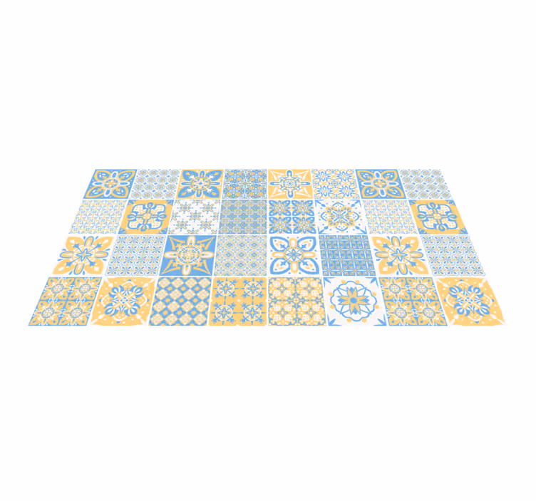 Alfombra vinílica cocina azulejos azules y amarillos - TenVinilo