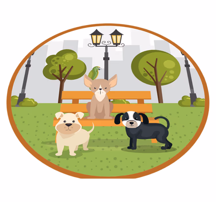 Alfombra vinílica animales perros en el parque - TenVinilo