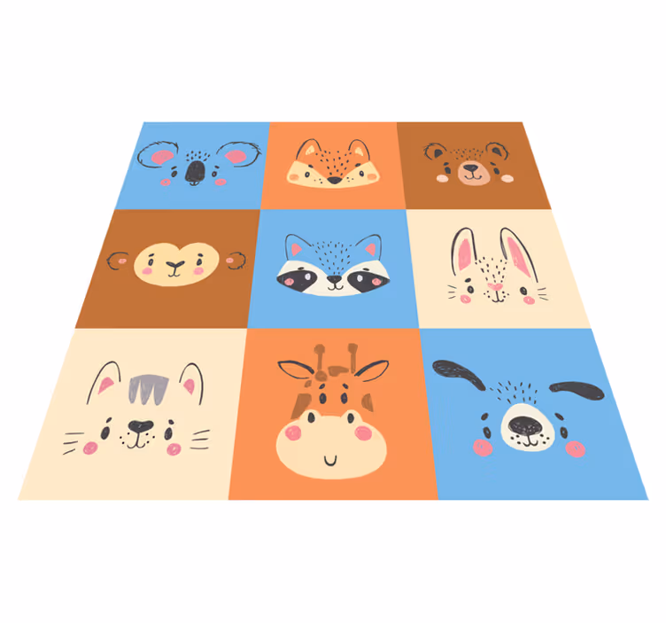 Alfombra vinílica infantil azulejos de animales bebés - TenVinilo