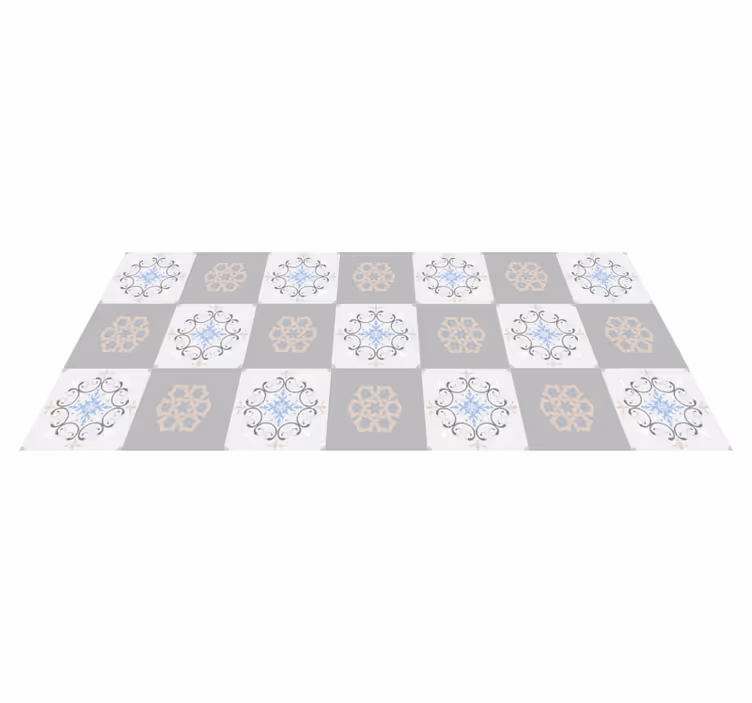 Alfombra vinílica azulejos grises de flores - TenVinilo