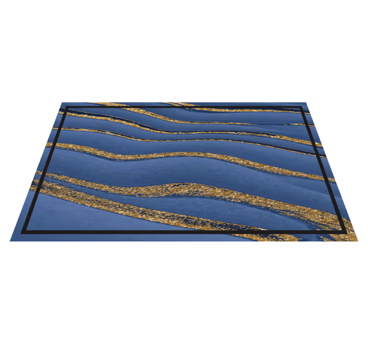 Alfombra vinílica efecto mármol olas azules y doradas - TenVinilo